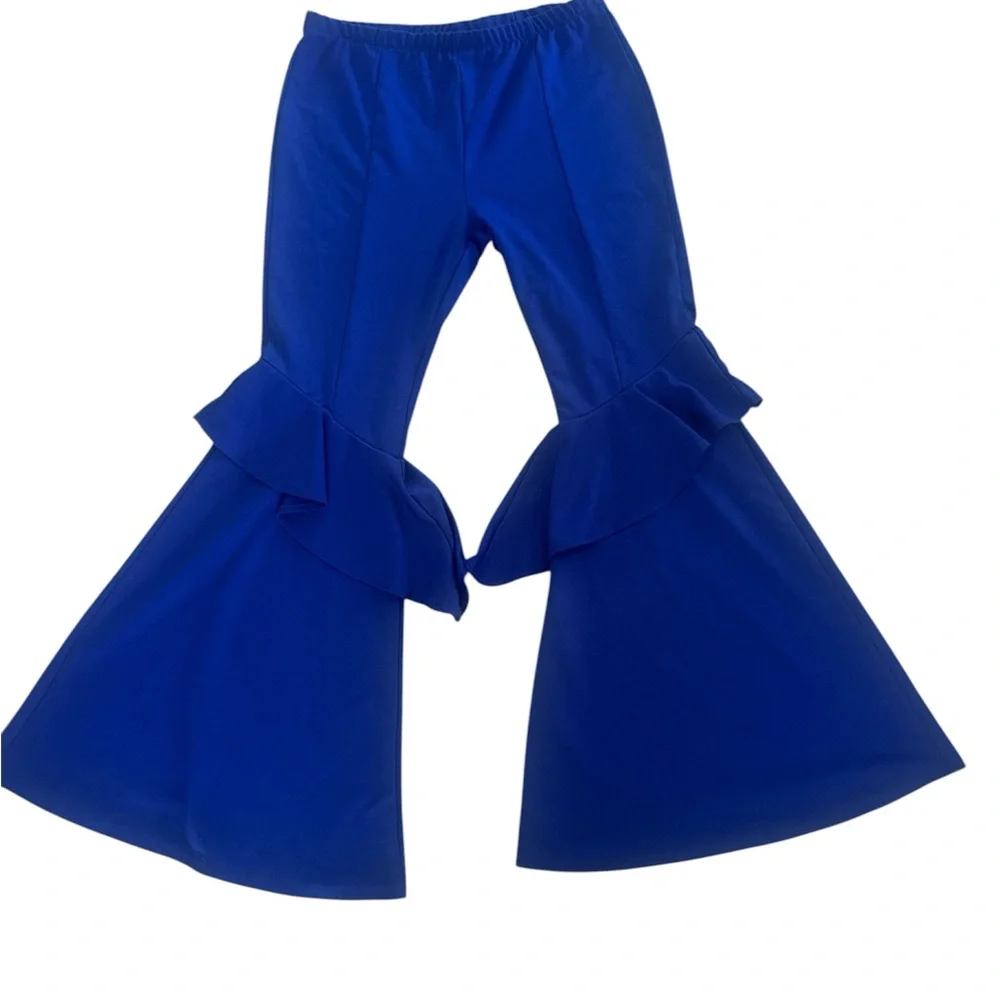Royal Blue Ruffled Bell-Bottom Pants - Picture 1 of 5